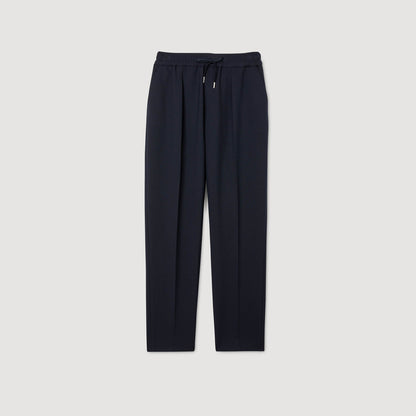 Jersey Pli Elasticated Straight-Leg Trousers Navy Blue