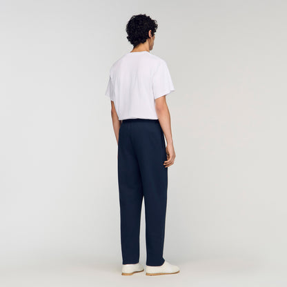 Sandro Logo Jogging Cotton Jogging Bottoms Navy Blue