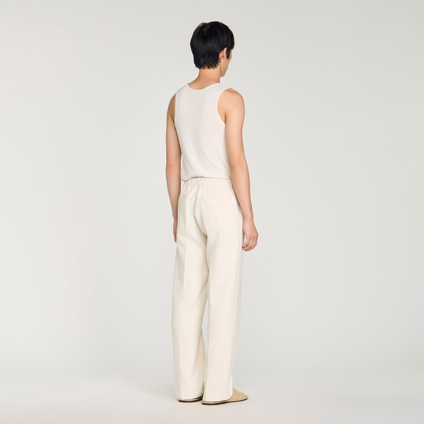Large Jersey Wide-Leg Trousers Ecru