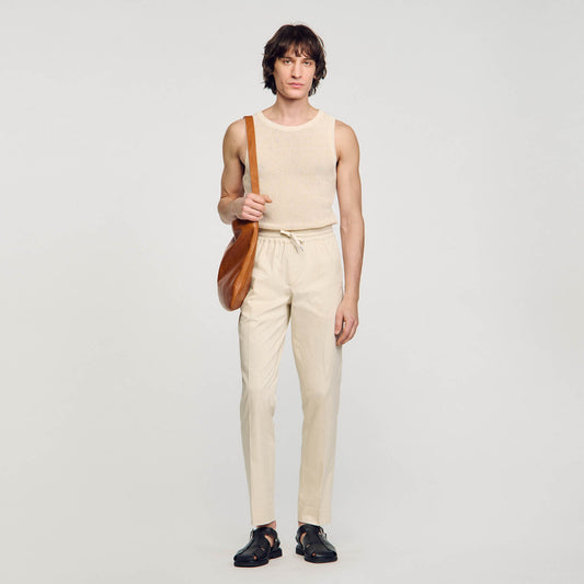 New Alpha Cotton Elasticated Straight-Leg Pants Light Beige