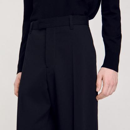 Wide-Leg Wool Trousers Black