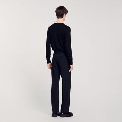 Wide-Leg Wool Trousers Black