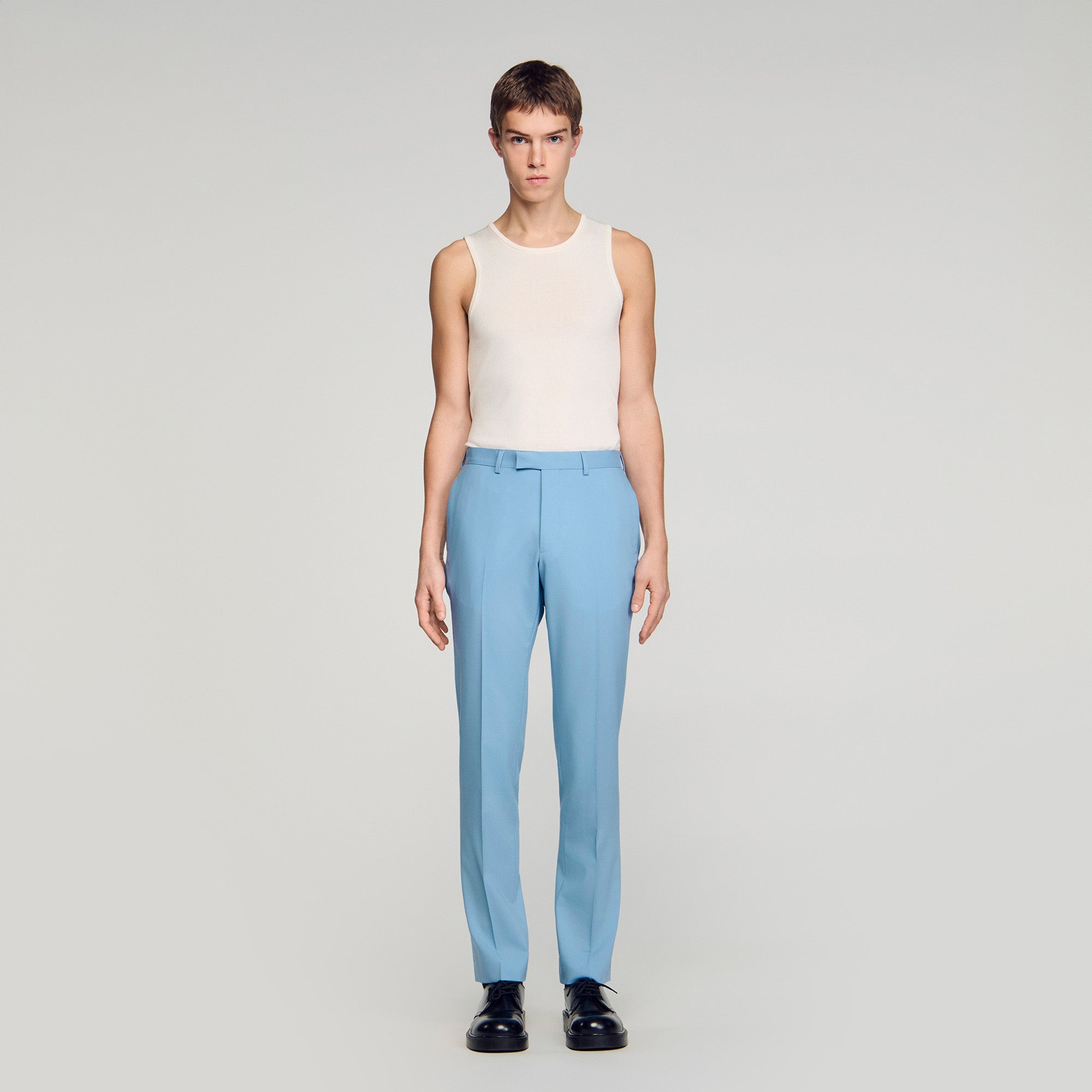 Formal Bleu Ciel Wool Suit Trousers Sky Blue