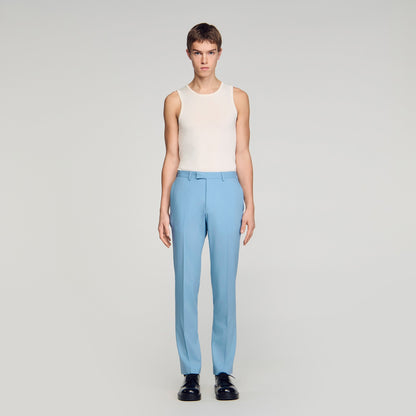 Formal Bleu Ciel Wool Suit Trousers Sky Blue