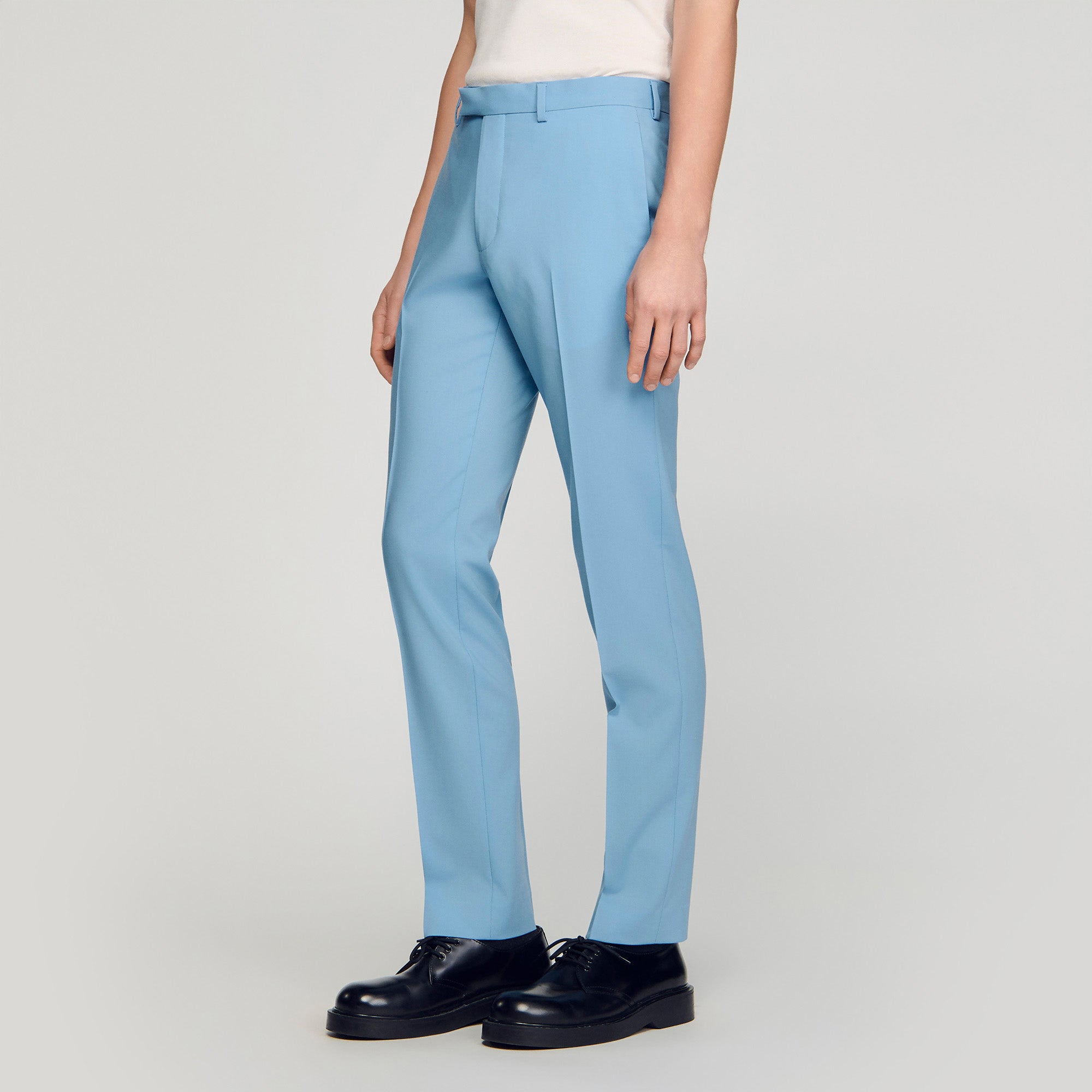 Formal Bleu Ciel Wool Suit Trousers Sky Blue