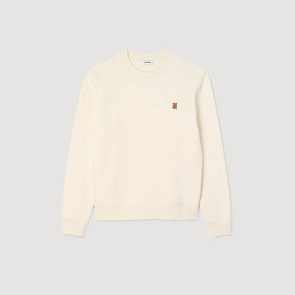 Crewneck Patch 4S Oversized Sweatshirt With Leather Patch Butter Cream