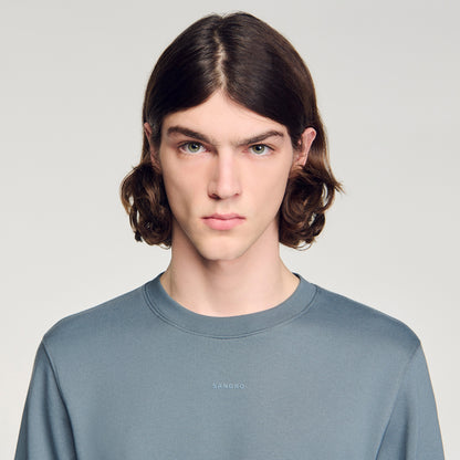 Sandro Logo Crewneck Logo Sweatshirt Grey / Blu