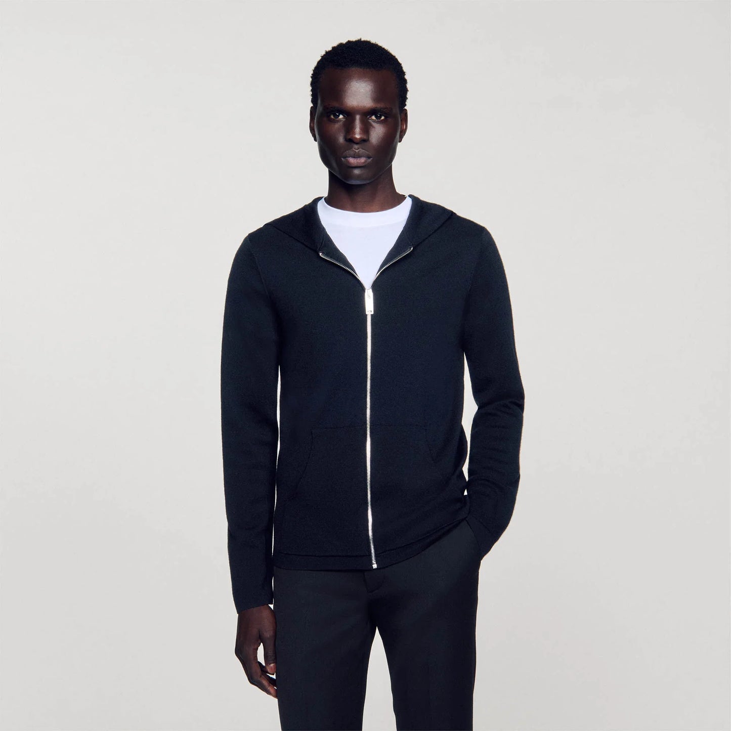 Zipped Cardigan With Hood Black
