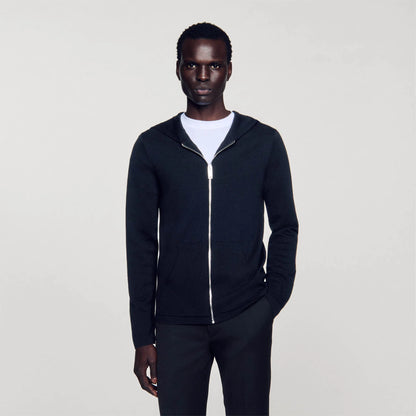 Zipped Cardigan With Hood Black