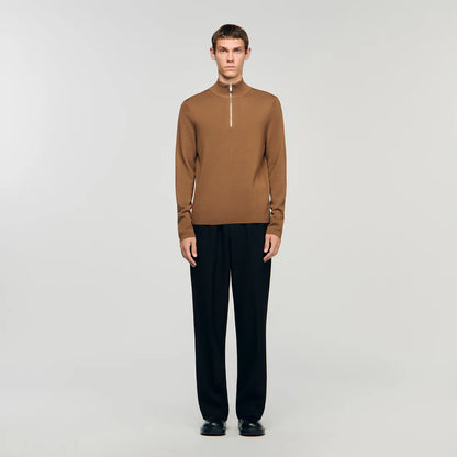 Zip Sweater Wool Jumper With Zip Collar Beige