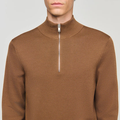 Zip Sweater Wool Jumper With Zip Collar Beige