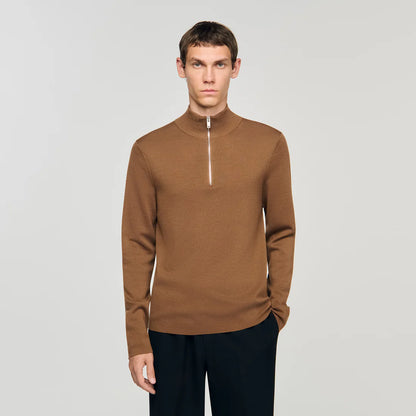 Zip Sweater Wool Jumper With Zip Collar Beige