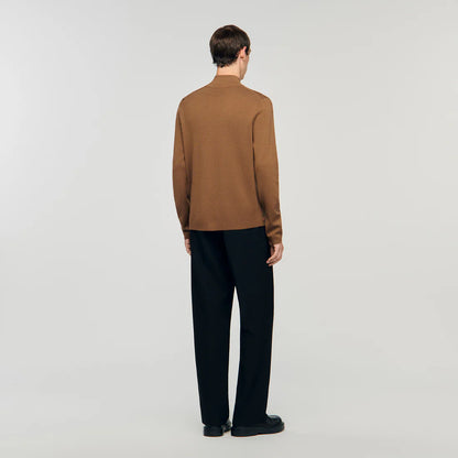 Zip Sweater Wool Jumper With Zip Collar Beige
