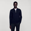 Wool Sweater With Zipped Collar Carbon black