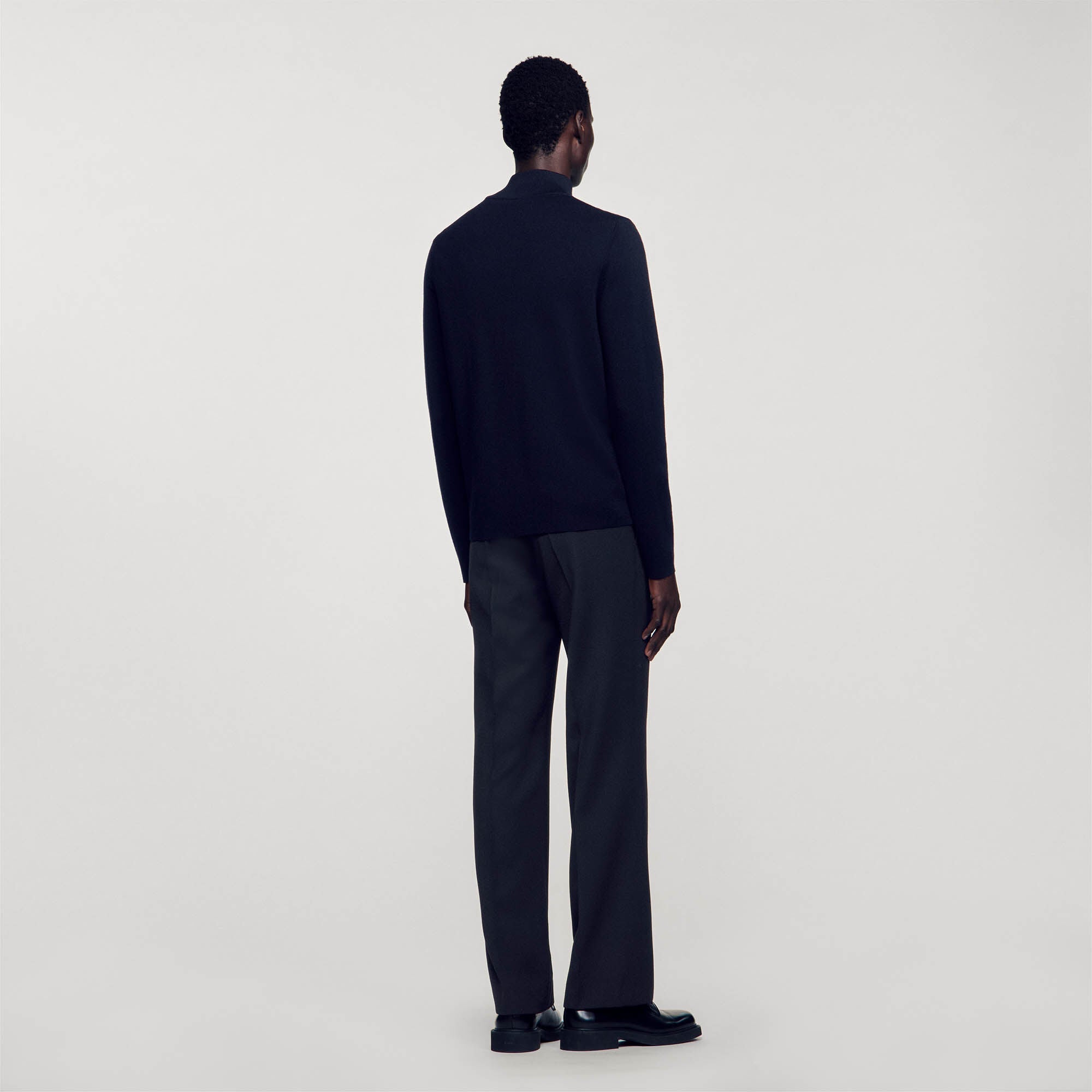 Wool Sweater With Zipped Collar Carbon black