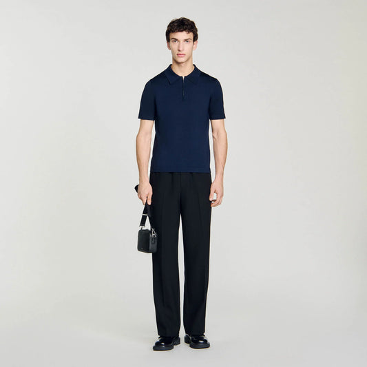 Pablo Zip Knitted Polo Shirt Navy Blue