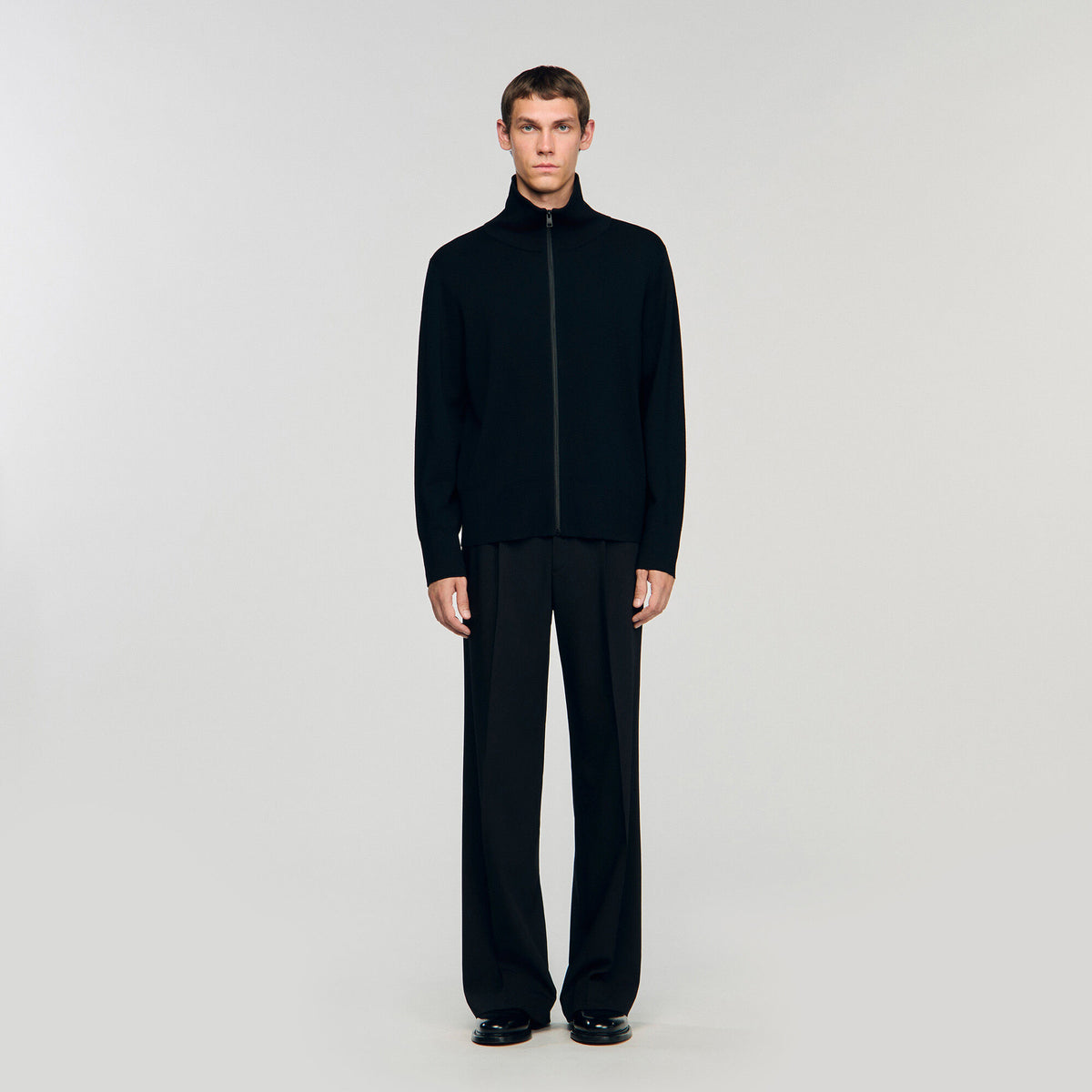 Trucker Cardigan Zip-Up Wool Cardigan Black