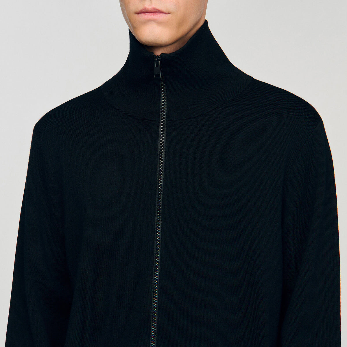 Trucker Cardigan Zip-Up Wool Cardigan Black