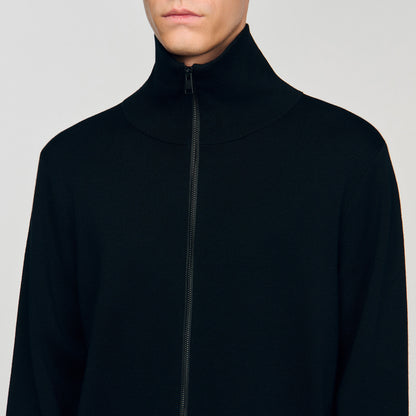 Trucker Cardigan Zip-Up Wool Cardigan Black