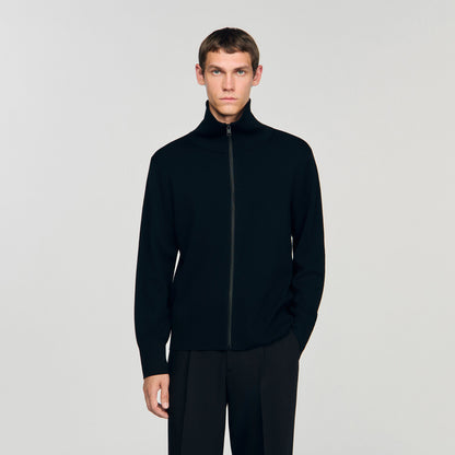 Trucker Cardigan Zip-Up Wool Cardigan Black