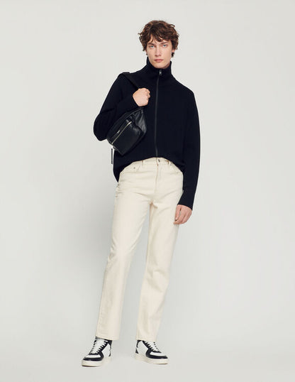 Zip-Up Wool Cardigan Black