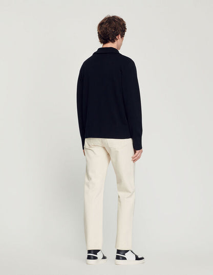 Zip-Up Wool Cardigan Black