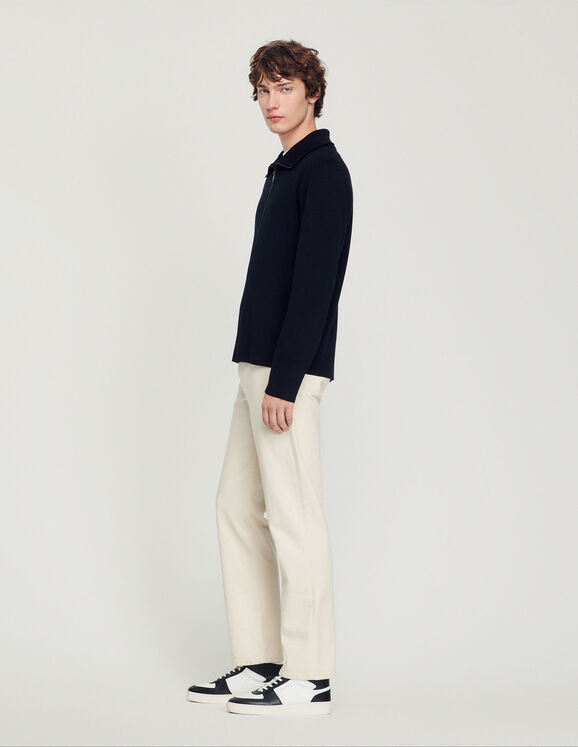 Zip-Up Wool Cardigan Black
