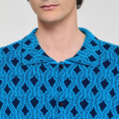  Terry Rope Shirt Rope Jacquard Cardigan Shirt Turquoise