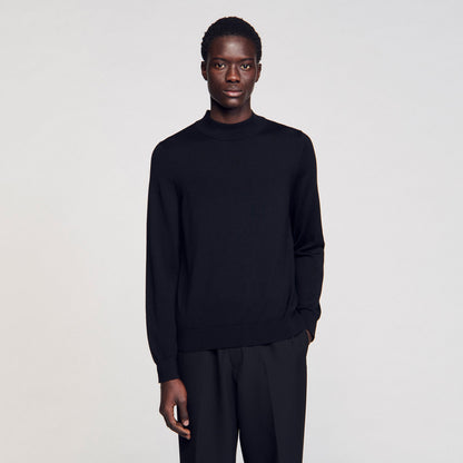 Industrial Wool jumper with a high collar Black