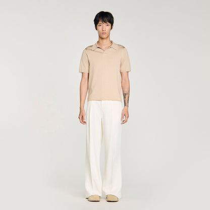 Pablo V Short-Sleeved V-Neck Polo Shirt Beige