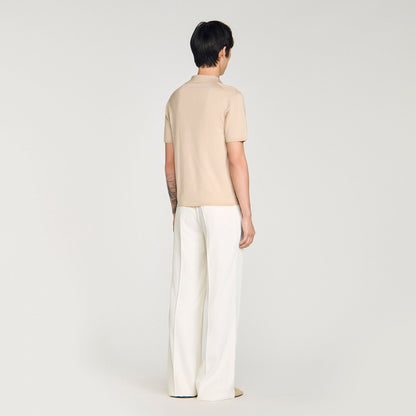 Pablo V Short-Sleeved V-Neck Polo Shirt Beige