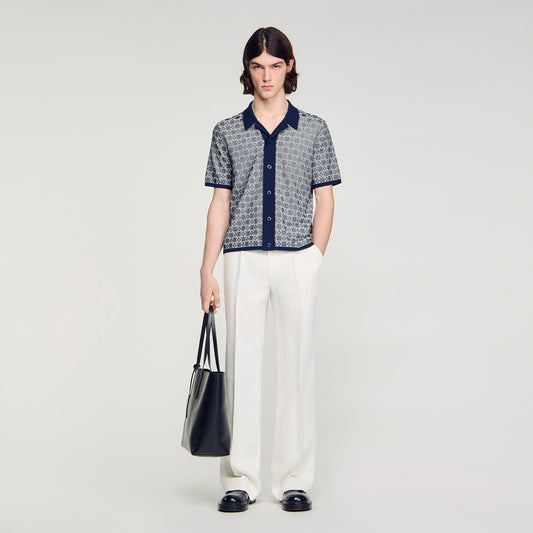 Cross Knit Shirt Square Cross Jacquard Shirt Navy Blue