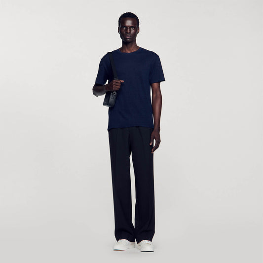 Clash Linen T-Shirt Navy Blue