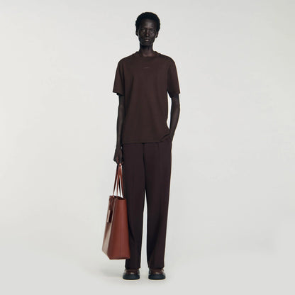 Rubber Sandro Tee Cotton T-Shirt With Logo Chocolate