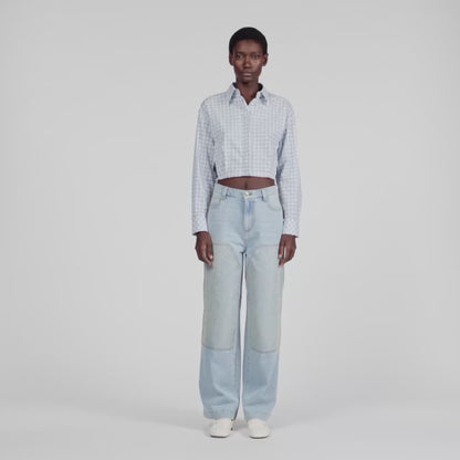 Landon Faded Straight Crystal Patch Jeans Light Blue Jean