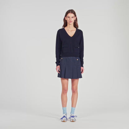Malroy V-Neck Wool Jumper Navy Blue