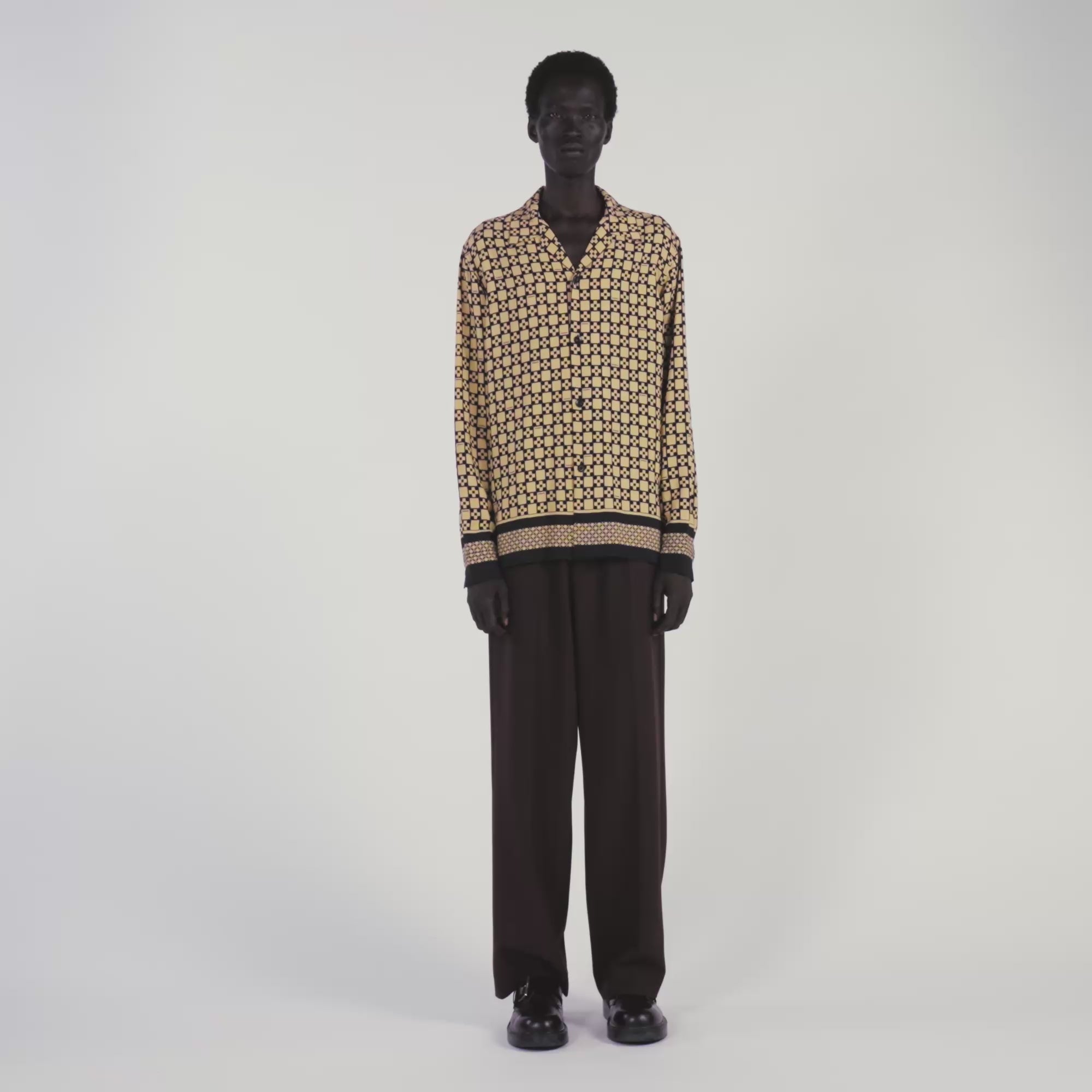 Square Cross Ml Printed Loose-Fit Shirt Beige