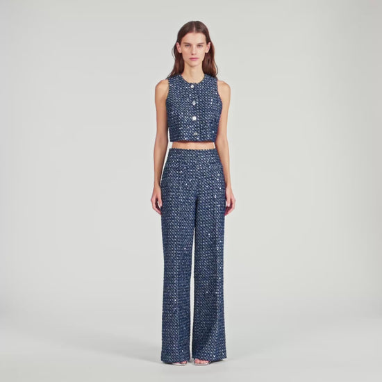 Bellamy Sequin Crop Top Navy Blue