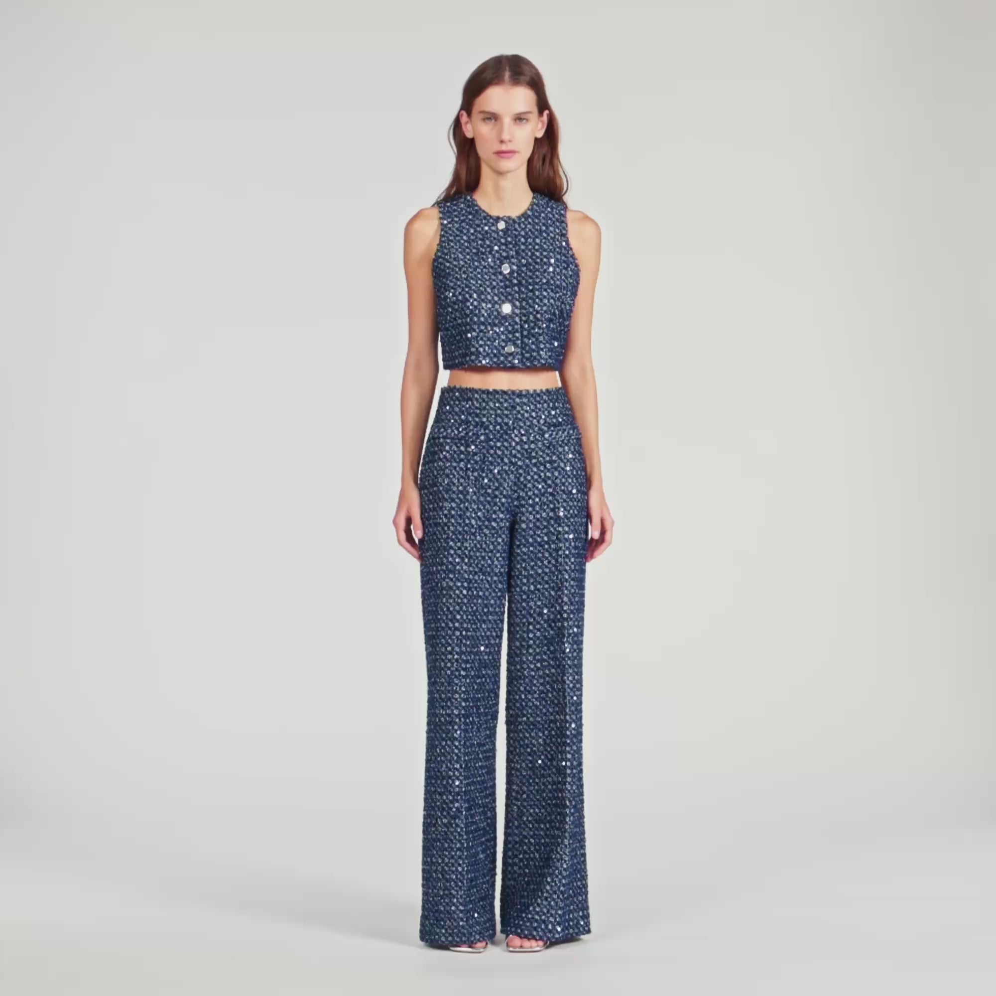 Bellamy Sequin Crop Top Navy Blue