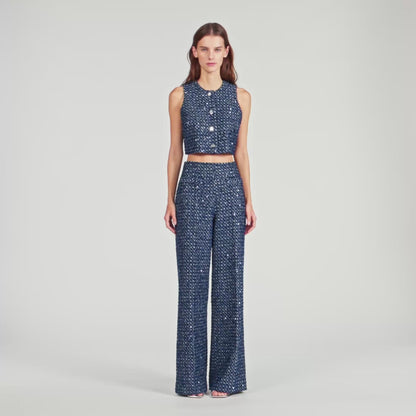 Bellamy Sequin Crop Top Navy Blue