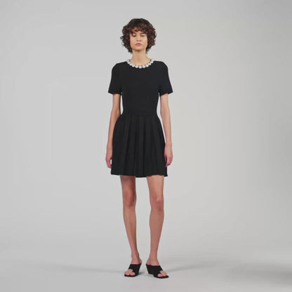 Agnes Short dress with beaded flowers Black