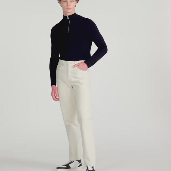 Wool Sweater With Zipped Collar Carbon black