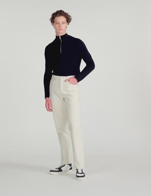 Wool Sweater With Zipped Collar Carbon black