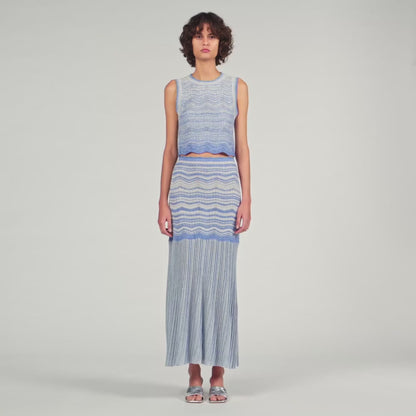 Davi Decorative Knit Crop Top Sky Blue