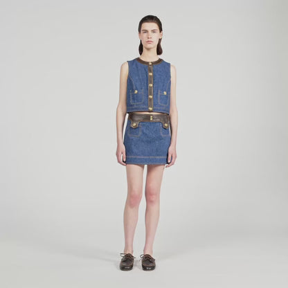 Portland Denim And Leather Top Dark Blue
