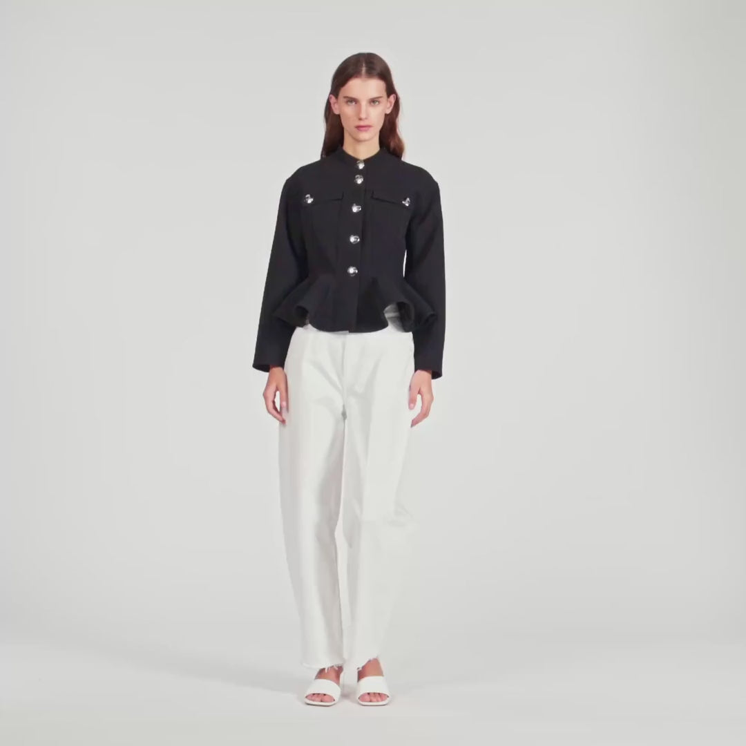 Julie Cropped Ruffled Peplum Jacket Black