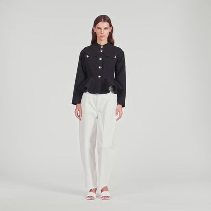 Julie Cropped Ruffled Peplum Jacket Black