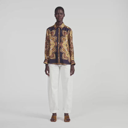 Harlow Scarf print silk shirt Black / Ocher