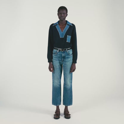 Madere Jumper With Denim Details Navy Blue