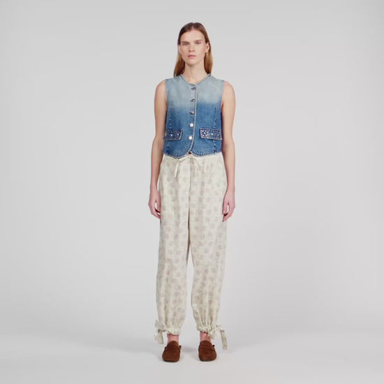 Lilio Cropped Studded Denim Jacket Blue Jean